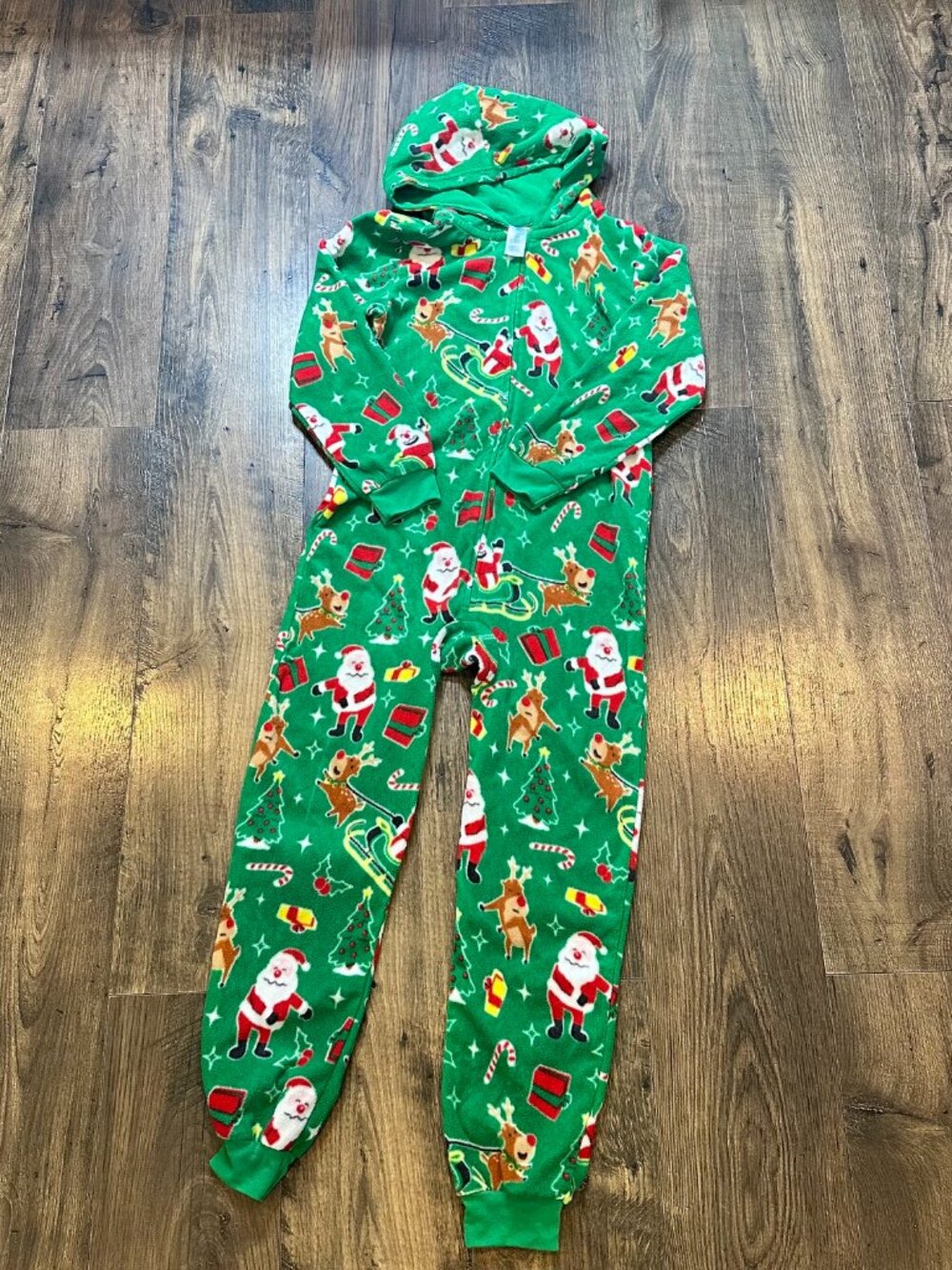 GUC Children's Place Fleece Hooded Romper One-Piece Pajamas Christmas L 10/12